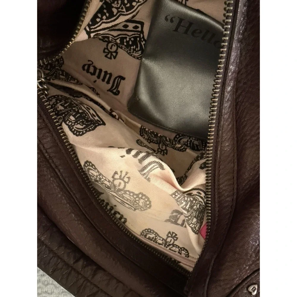 Juicy Couture Y2K Vintage Brown Leather Shoulder Bag Purse Studded Coquette